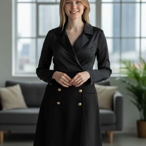 Elegant Black Double-Breasted Dress